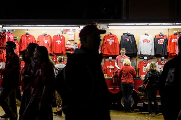 Fans shop for merchandise at the University Bookstore